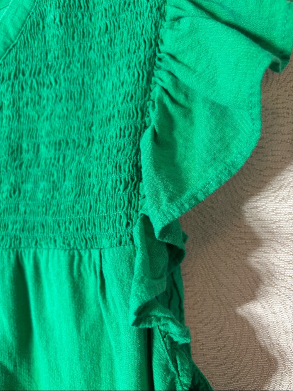 LOFT Green Smocked Yoke Tie-Front Flutter Sleeve Top 0247 - Picture 4 of 9